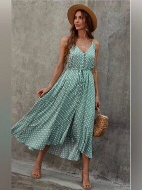 Brovave green polk-a-dot maxi dress, size Medium